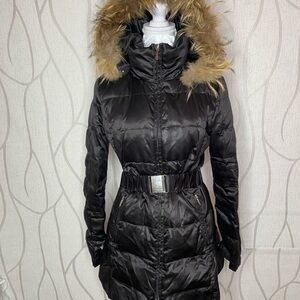 🌷 Laundry by Design 🌷 Black Long Down Puffer Coat w/ Real Fur Trim Hood